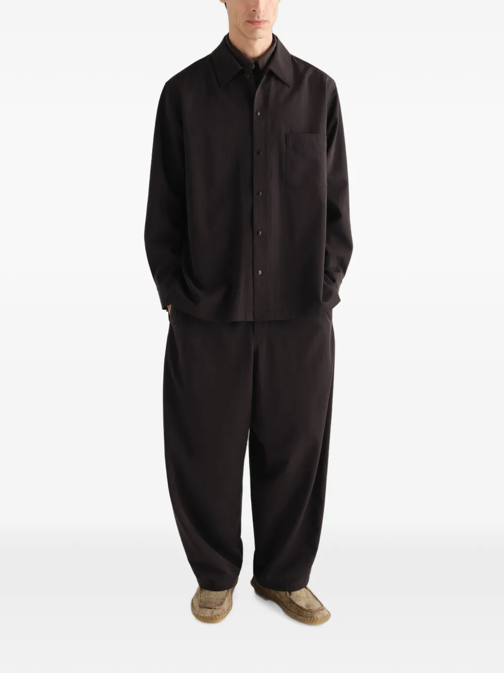 LEMAIRE Gabardine wollen shirtjack Bruin