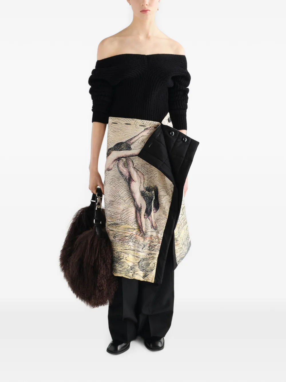 LEMAIRE Gewatteerde wikkelrok van Flashback-print Beige