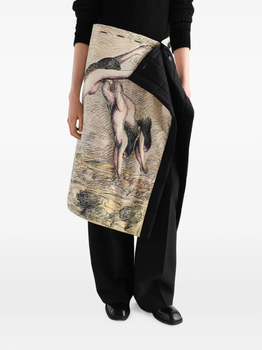 LEMAIRE Gewatteerde wikkelrok van Flashback-print Beige