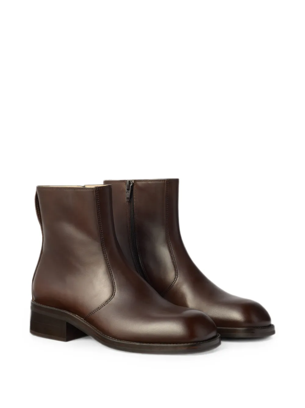 LEMAIRE zipped ankle boots in shiny leather Bruin