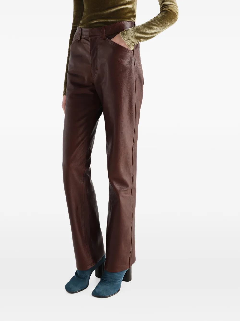 LEMAIRE Straight broek van glanzend leer Bruin
