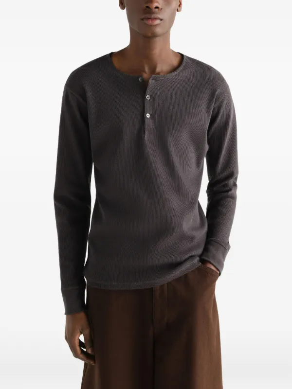 LEMAIRE long-sleeve Henley T-shirt In Linen And Cotton Ribbed