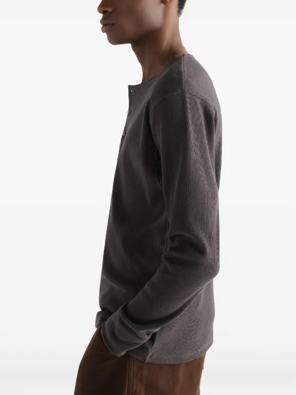 LEMAIRE long-sleeve Henley T-shirt In Linen And Cotton Ribbed