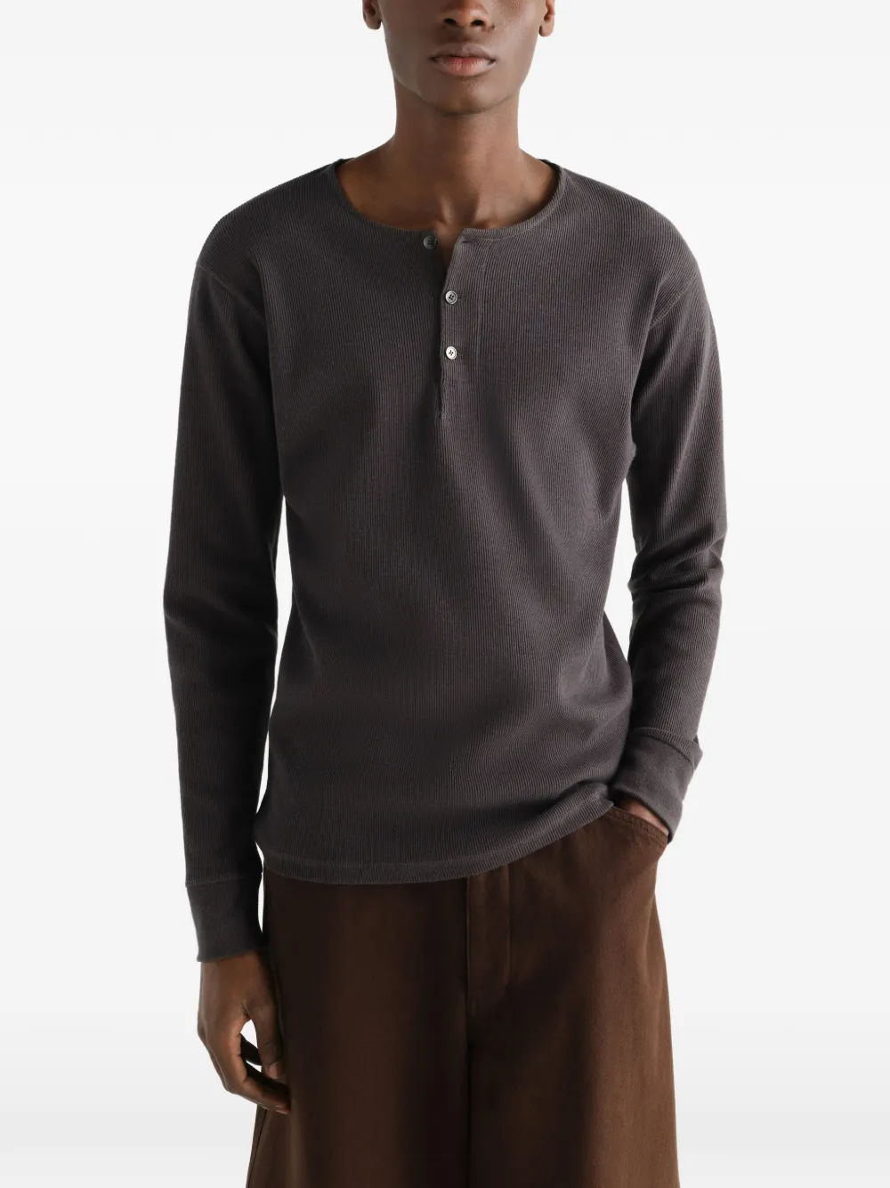 LEMAIRE long-sleeve Henley T-shirt In Linen And Cotton Ribbed