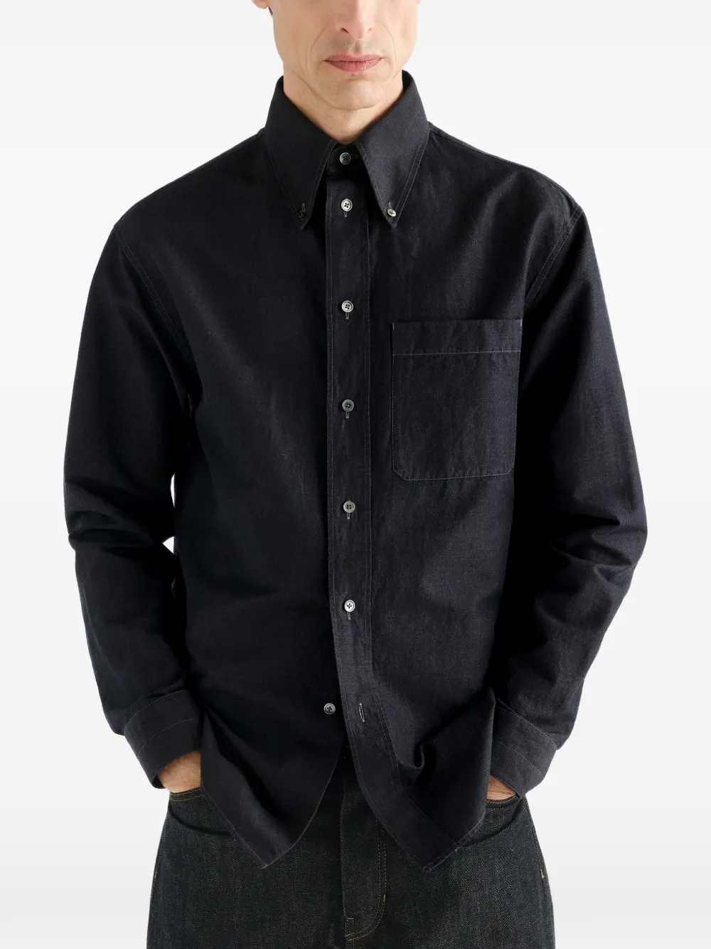 LEMAIRE Button-down overhemd van linnen en katoenen Chambray Blauw