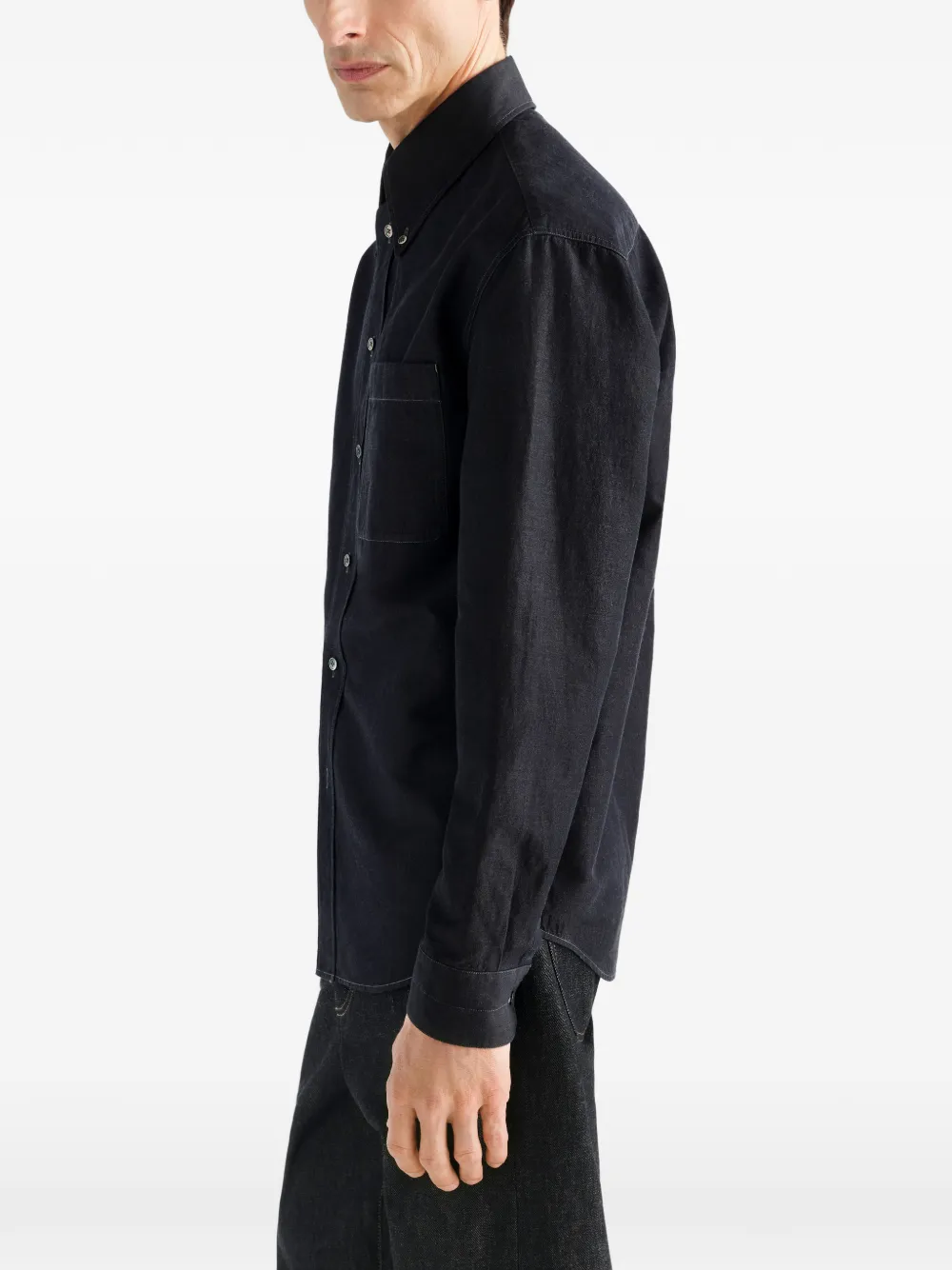 LEMAIRE Button-down overhemd van linnen en katoenen Chambray Blauw