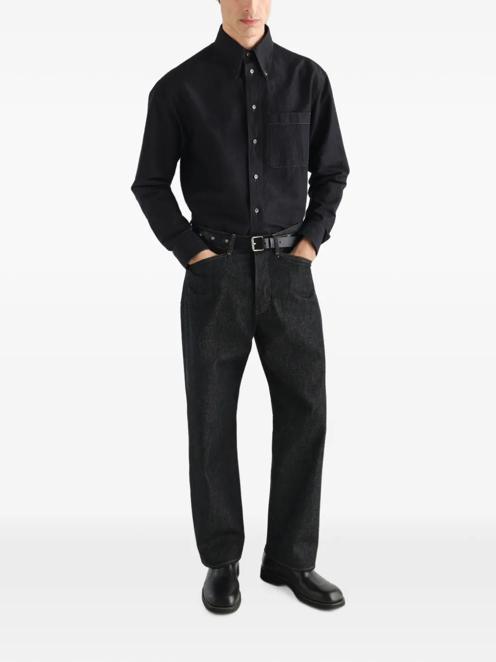 LEMAIRE Button-down overhemd van linnen en katoenen Chambray Blauw