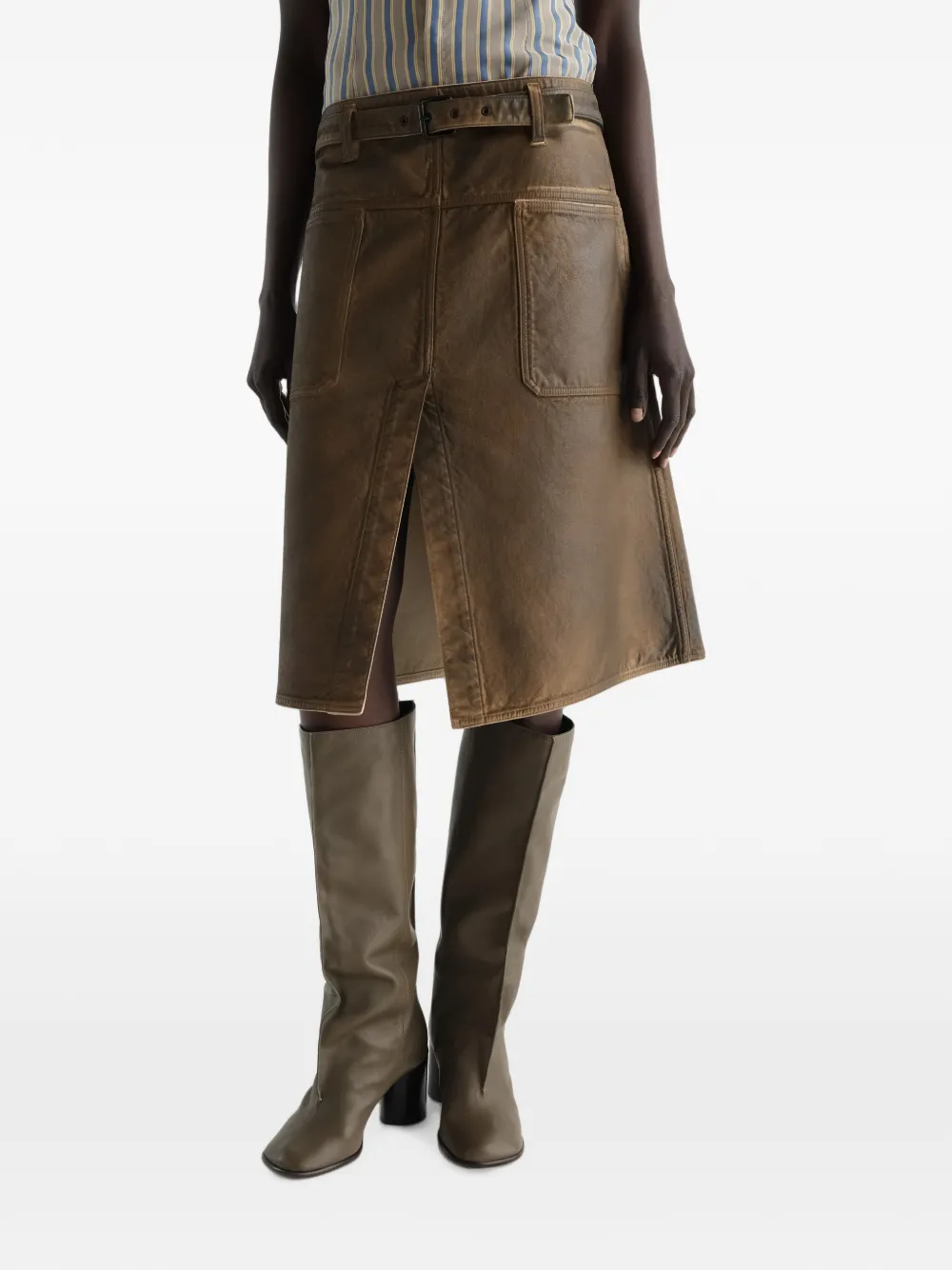 LEMAIRE Workwear rok van gecoat denim Bruin