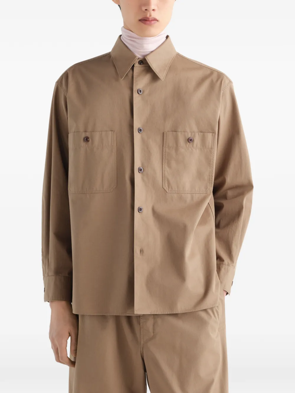 LEMAIRE Katoenen twill overhemd met twee zakken Beige