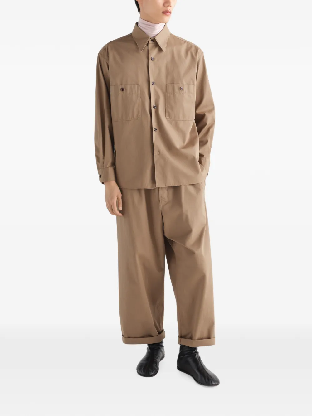 LEMAIRE Katoenen twill overhemd met twee zakken Beige