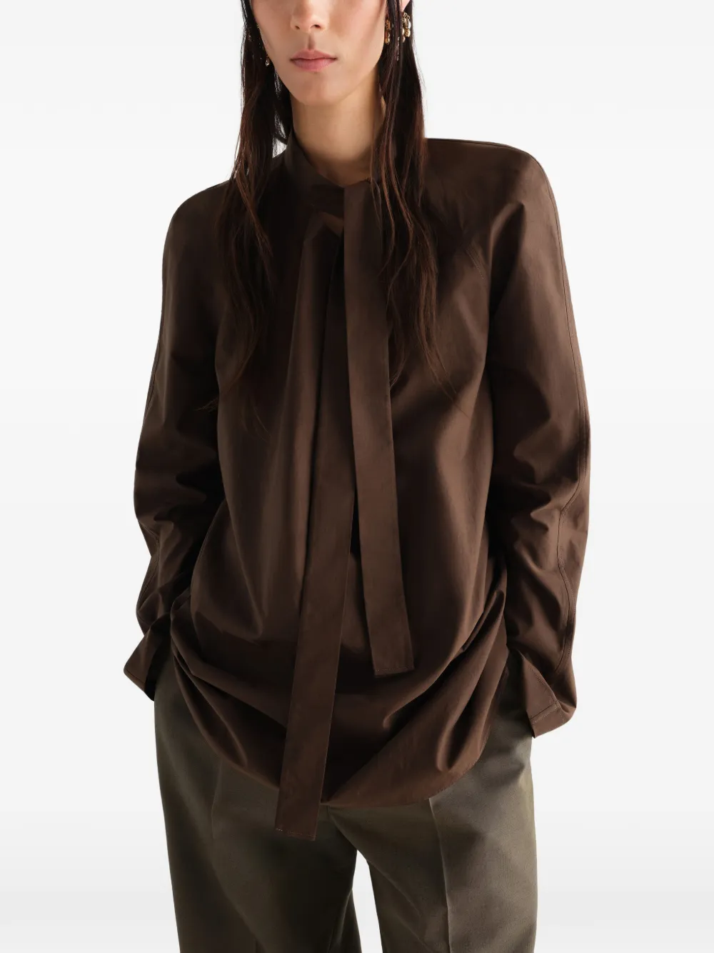 LEMAIRE Ascot blouse van katoenen zijde Bruin