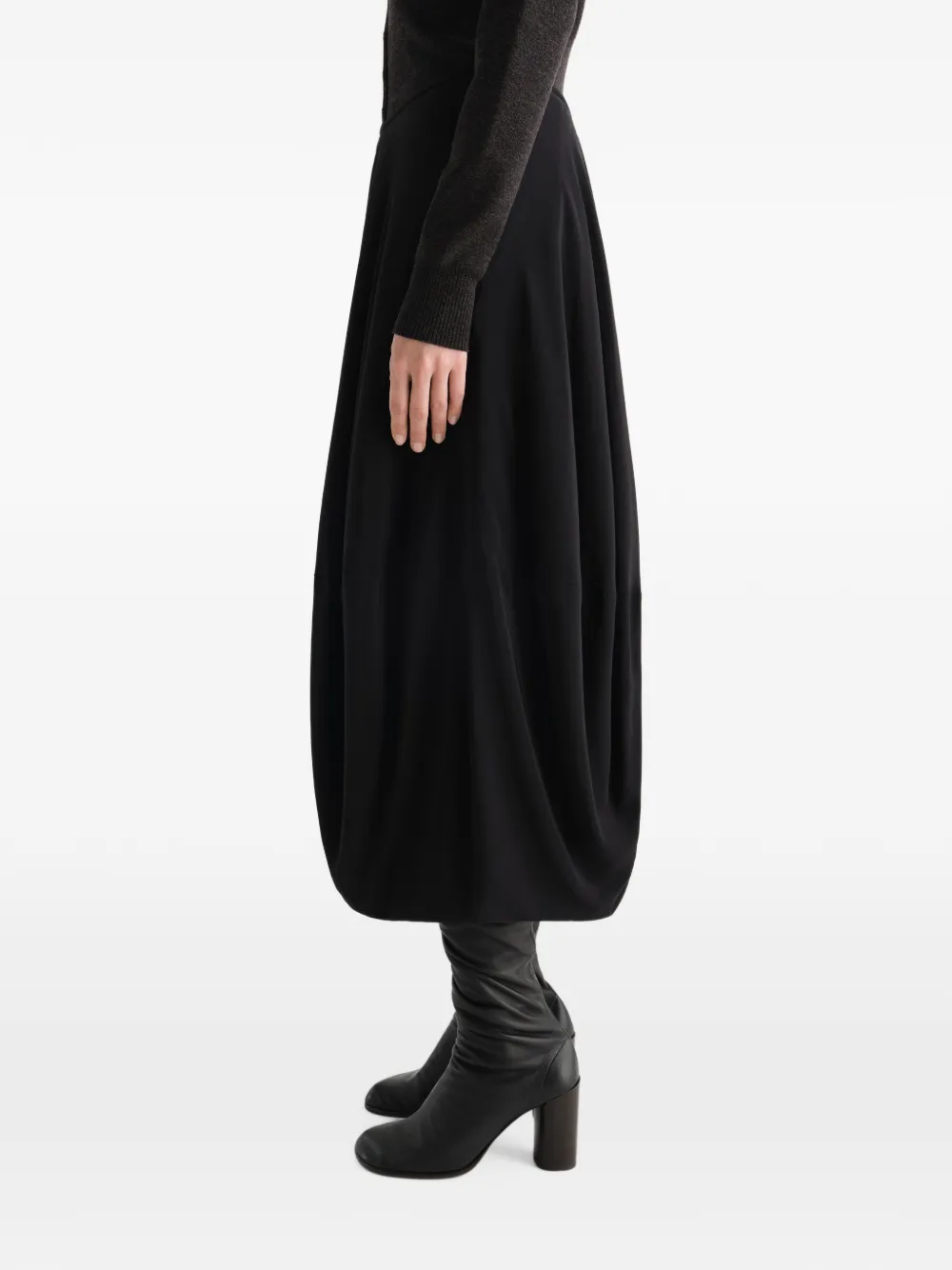 LEMAIRE Balloon Skirt in Silk Crepe De Chine in Black, view 3
