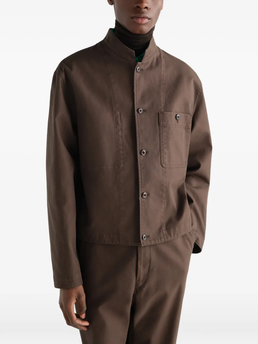 LEMAIRE Katoenen twill jack met opstaande kraag Bruin