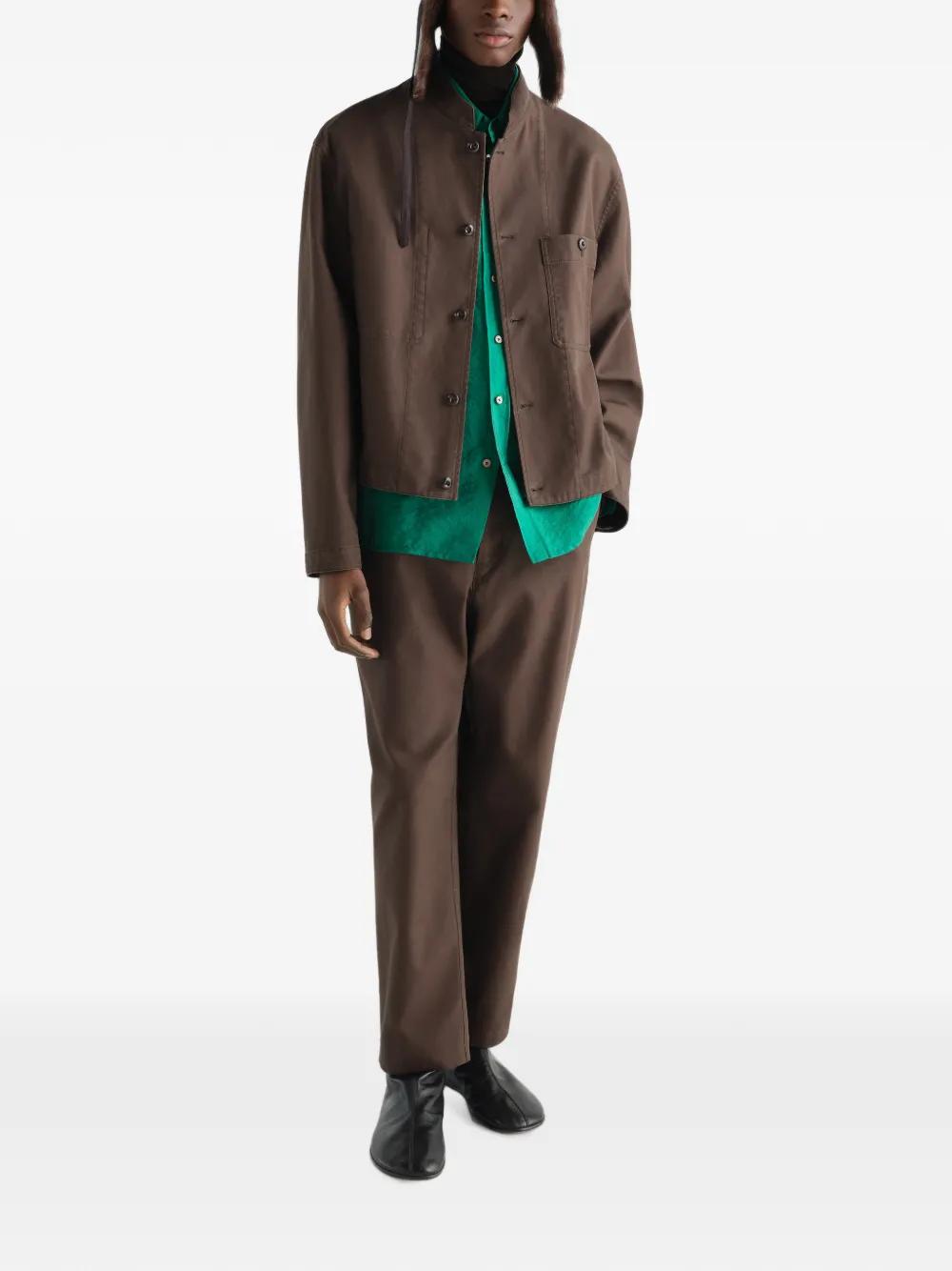 LEMAIRE Katoenen twill jack met opstaande kraag Bruin