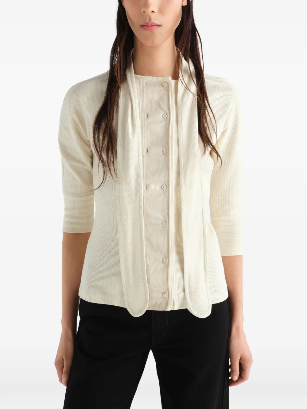 LEMAIRE Ascot T-shirt van linnen en katoen geribbelde jersey Wit