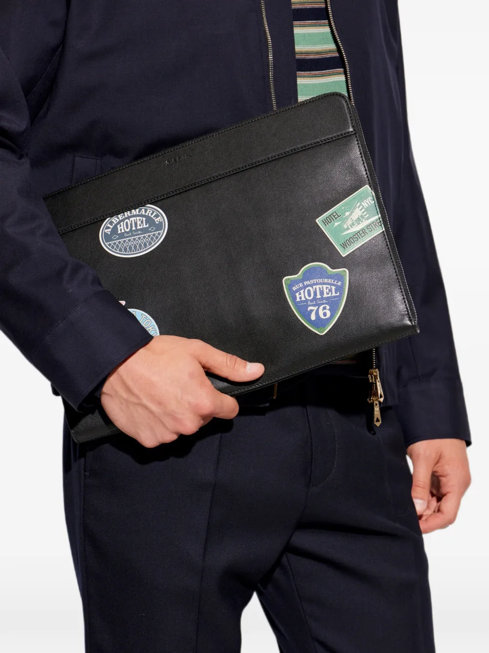 Paul Smith Leren documentenmap met hotel-patch Zwart