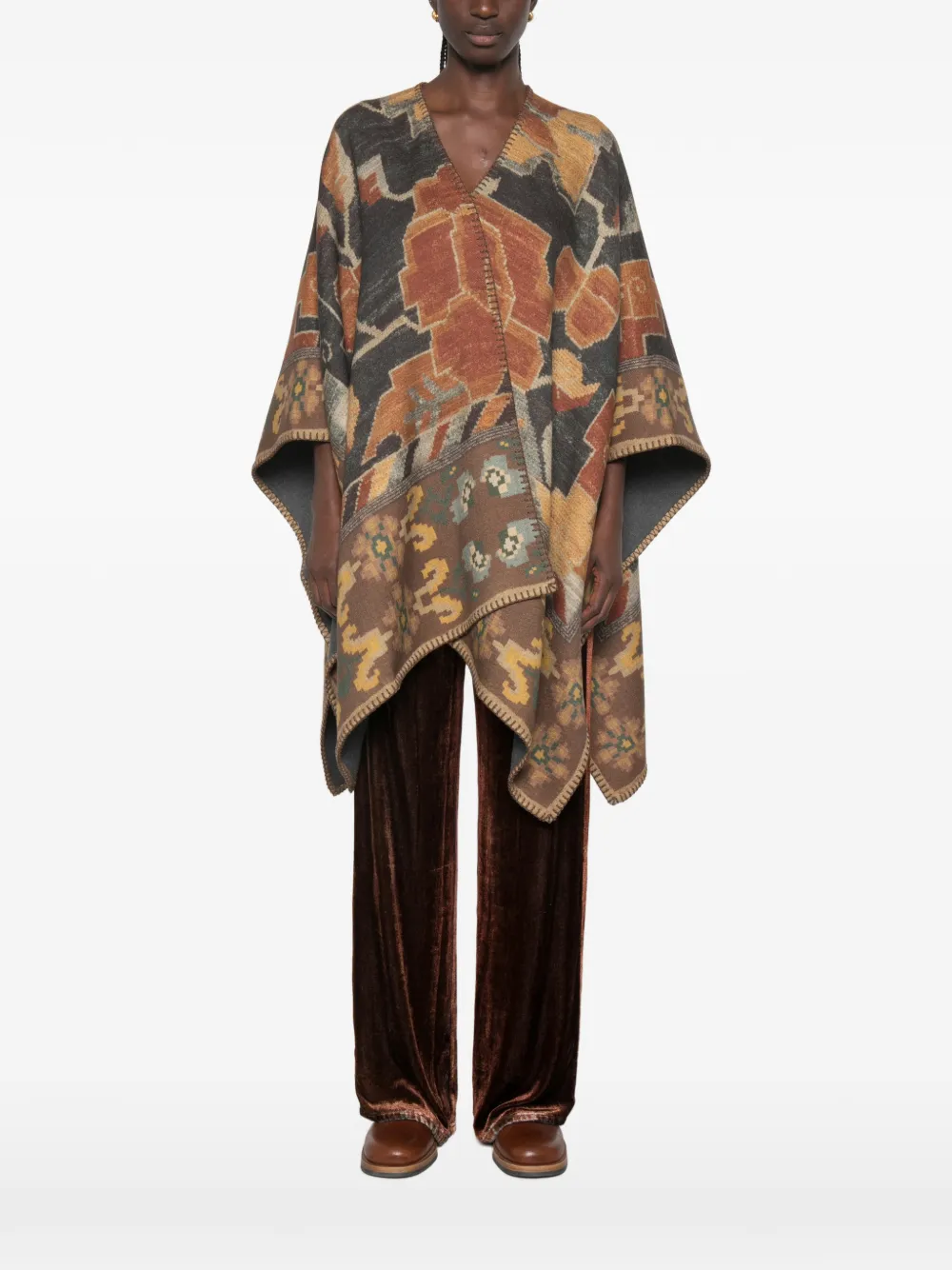 Pierre-Louis Mascia Pancake cape met abstract patroon en stiksels Bruin