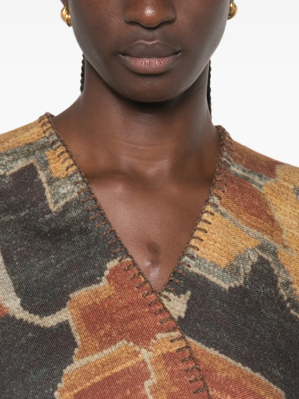Pierre-Louis Mascia Pancake cape met abstract patroon en stiksels Bruin