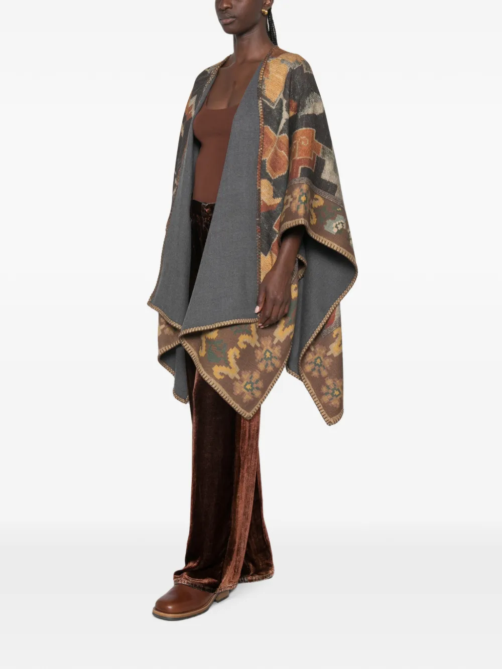 Pierre-Louis Mascia Pancake cape met abstract patroon en stiksels Bruin