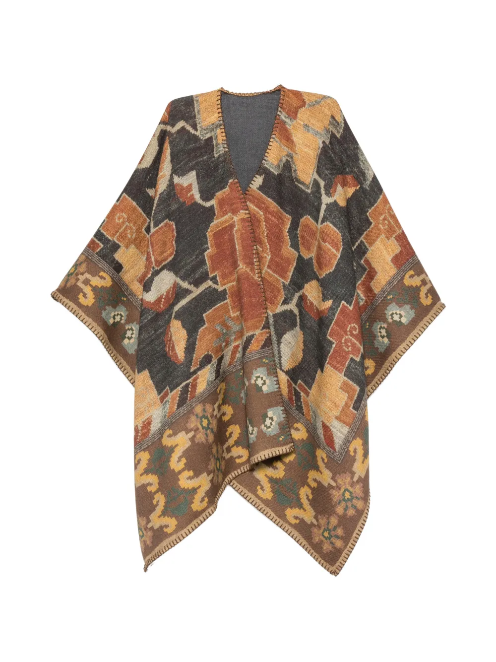 Pierre-Louis Mascia Pancake abstract-pattern blanket-stitch cape - Braun