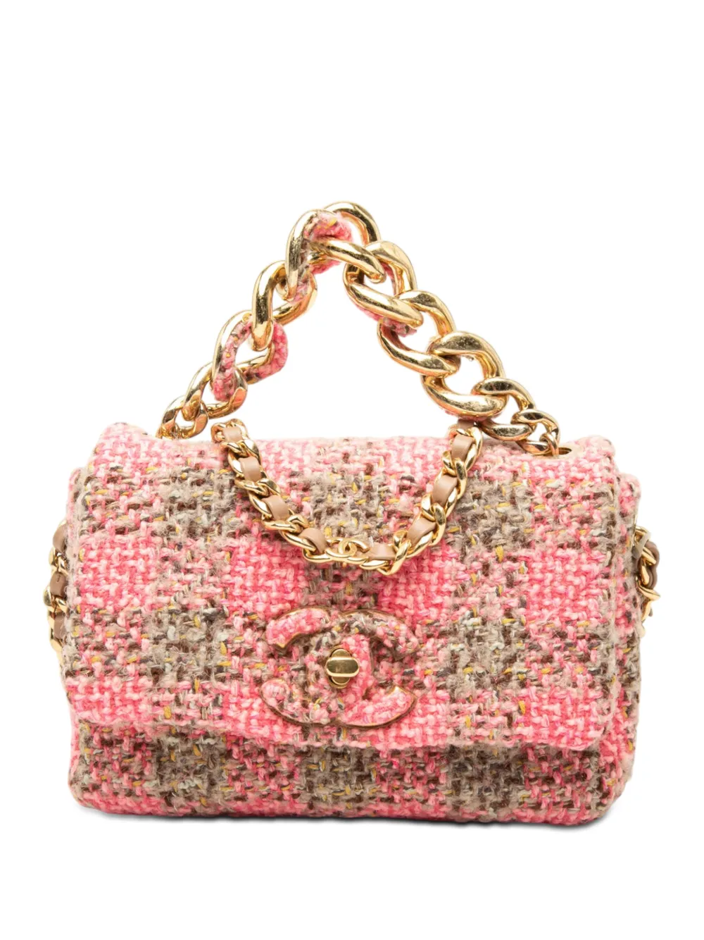 CHANEL Pre-Owned 2021-2026 Small Quilted Wool Tweed Elegant Chain Flap satchel - Pink
