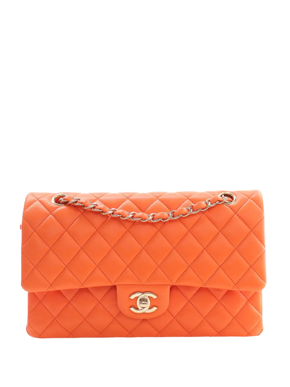 CHANEL Pre-Owned Borsa a spalla Double Flap media in pelle di agnello 2019 - Arancione