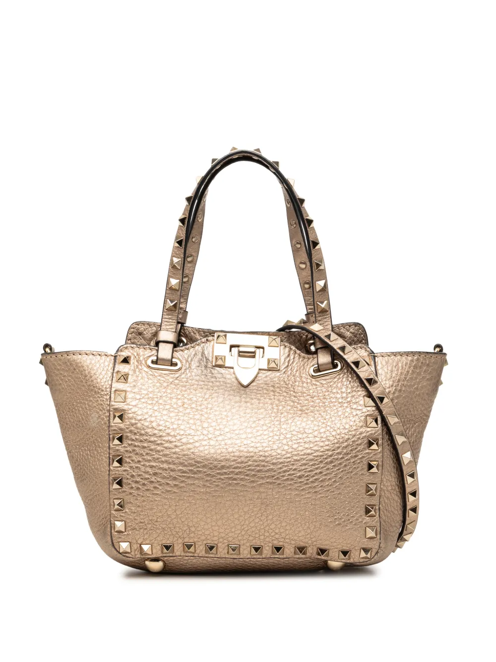 Valentino Garavani Pre-Owned Borsa tote Rockstud Trapeze mini in pelle di vitello 2018-2026 - Oro