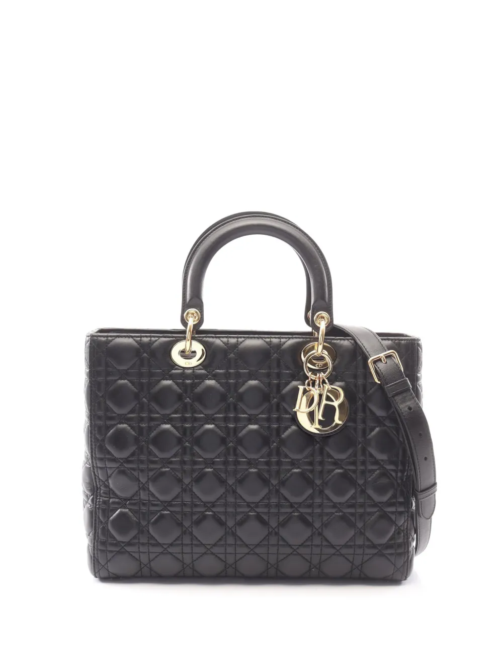 Christian Dior Pre-Owned Borsa a tracolla Lady Dior grande in pelle di agnello con motivo Cannage 2010-2026 - Nero