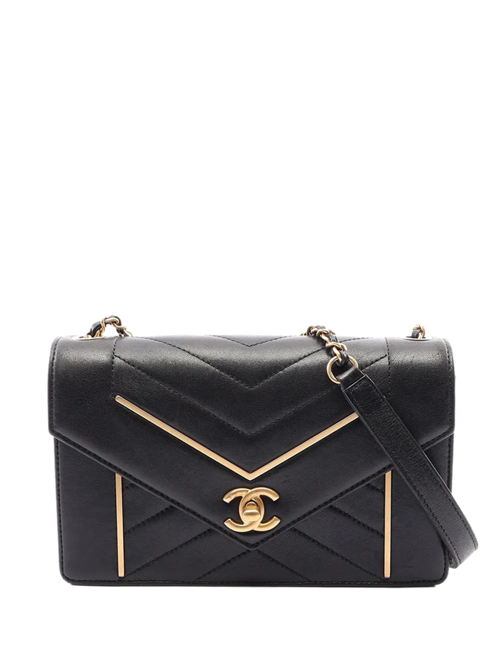 CHANEL Pre-Owned 2017-2018 Small Reversed Chevron Lambskin Flap crossbody bag - Black