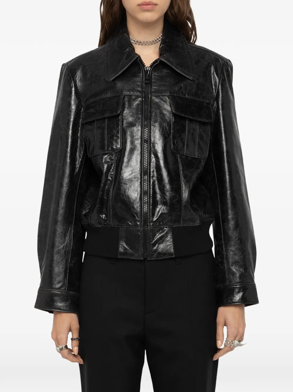 Zadig&Voltaire Veramy glossy leather jacket Zwart