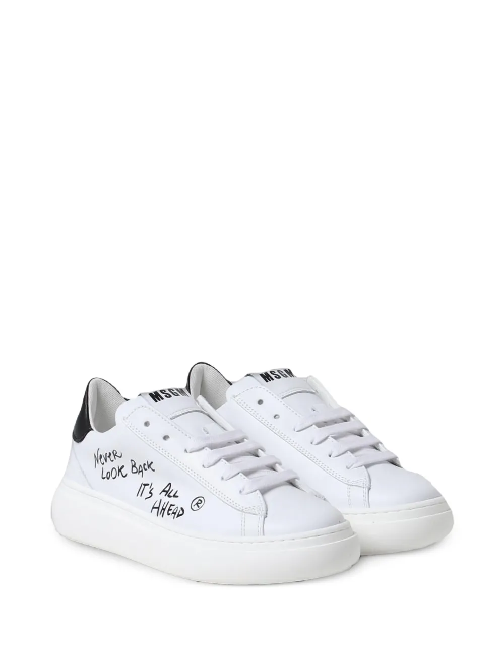 MSGM Kids slogan-print leather sneakers Wit
