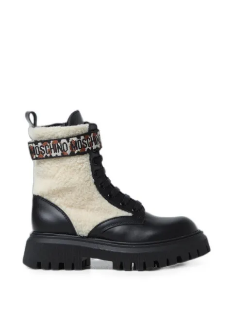 Moschino Kids botines con tira del logo y panel de pelo de borrego