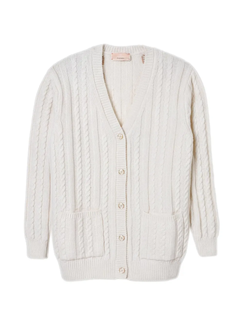 Elisabetta Franchi Kids cable-knit logo-print cardigan - Nude