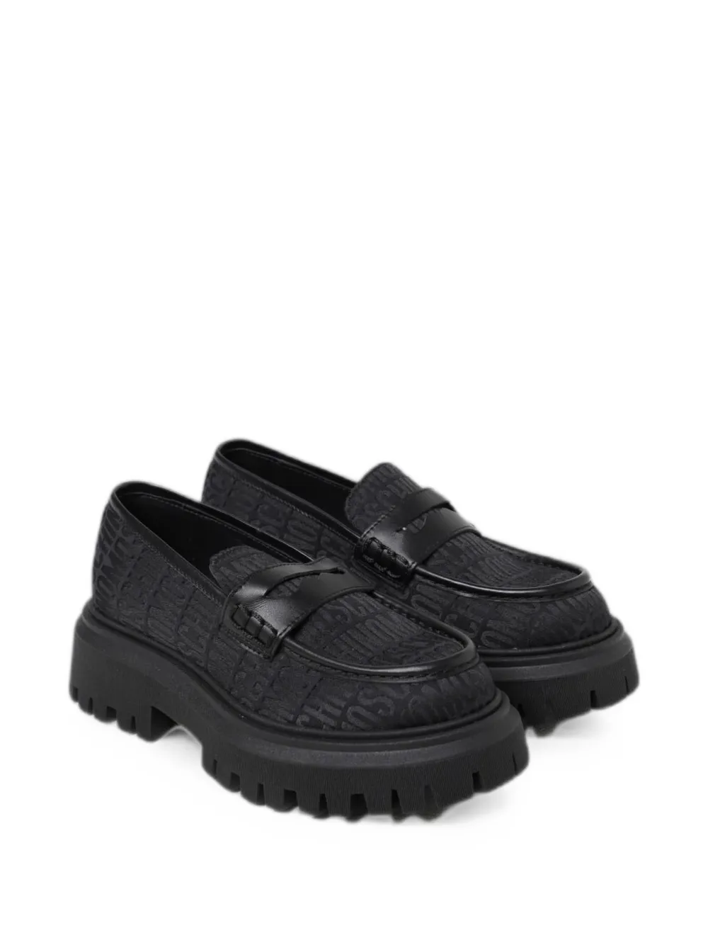 Moschino Kids jacquard-logo leather loafers Zwart