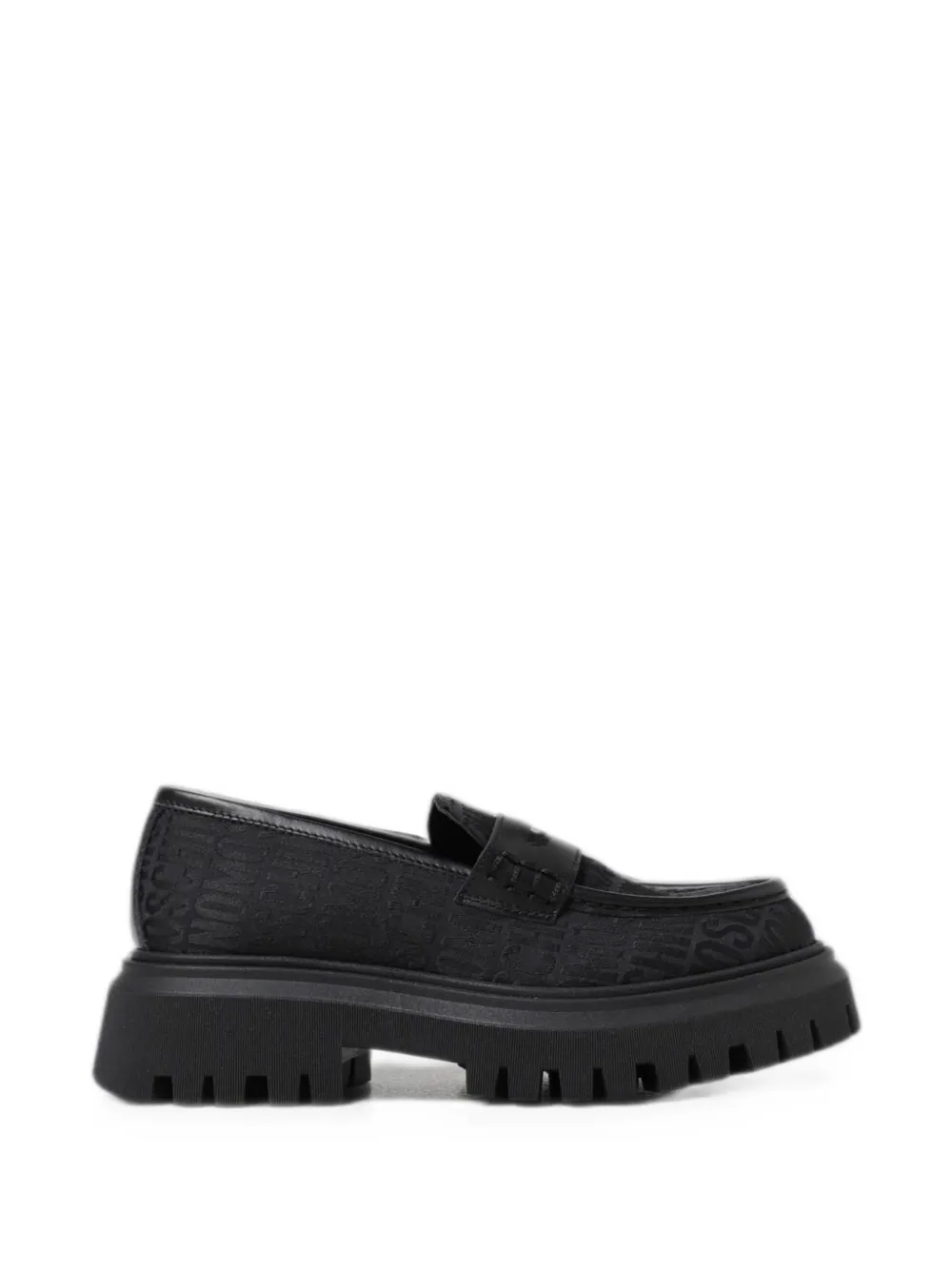 Moschino Kids jacquard-logo leather loafers - Nero