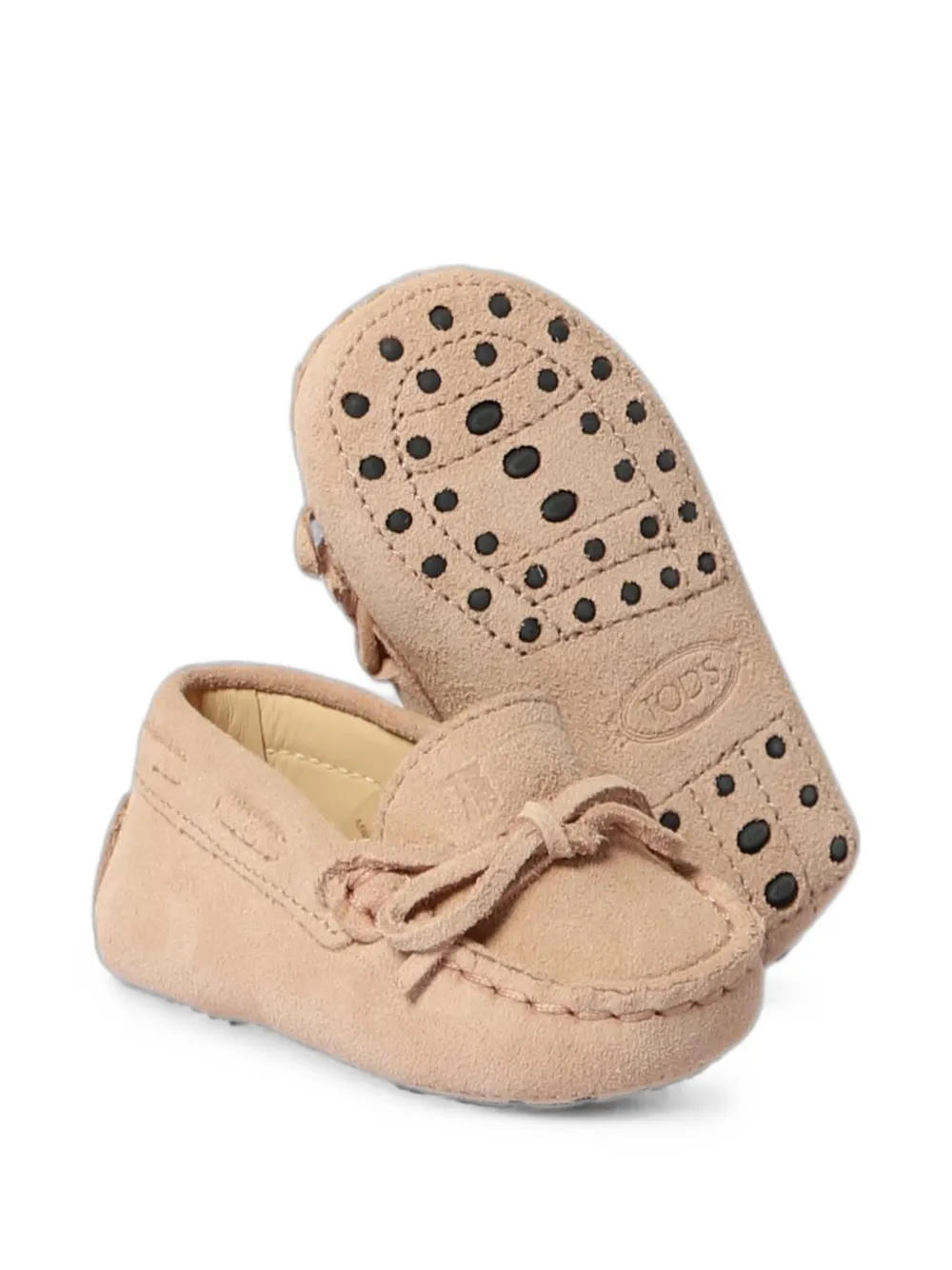 Tod's Kids Gommino bow-detail suede loafers Beige