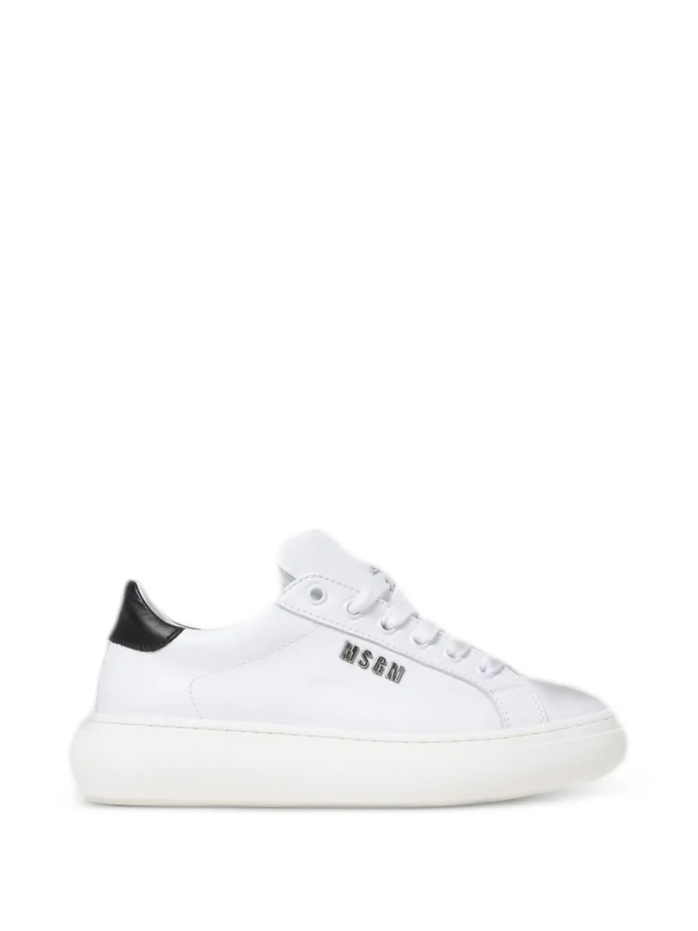 MSGM Kids logo-plaque leather sneakers - Bianco
