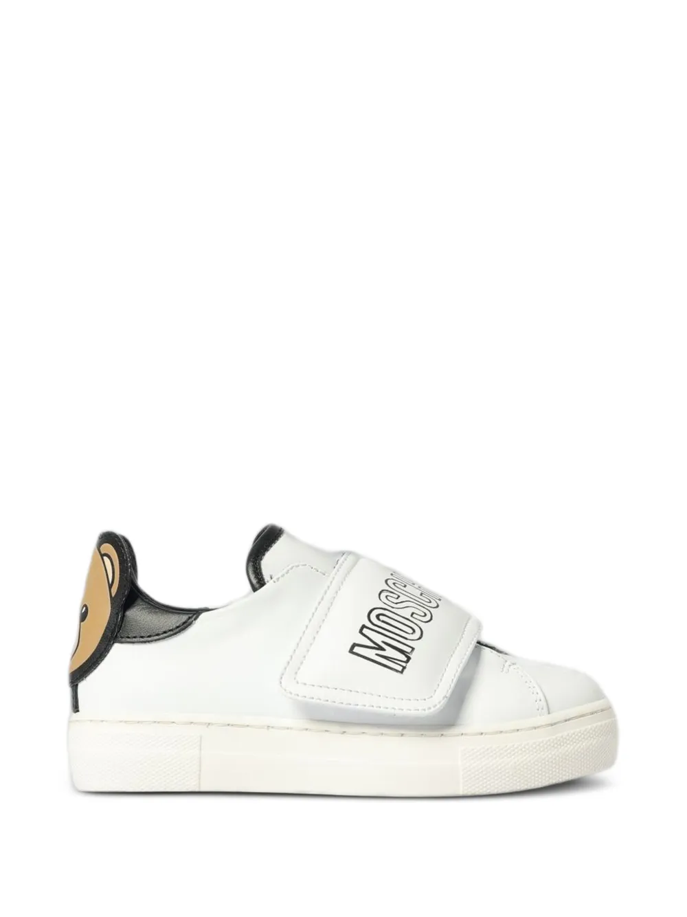 Moschino Kids logo-strap leather sneakers - Bianco