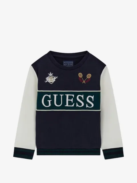 guess kids logo-embroidered colour-block sweater