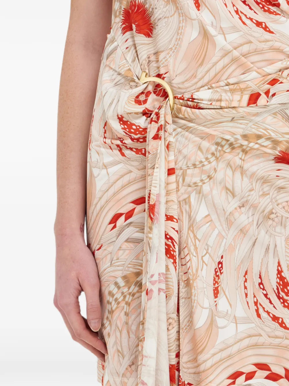 Ferragamo Gedrapeerde jurk met haan-print Beige