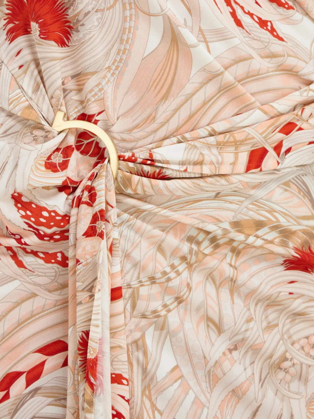Ferragamo Gedrapeerde jurk met haan-print Beige