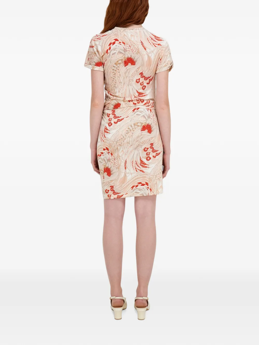 Ferragamo Gedrapeerde jurk met haan-print Beige