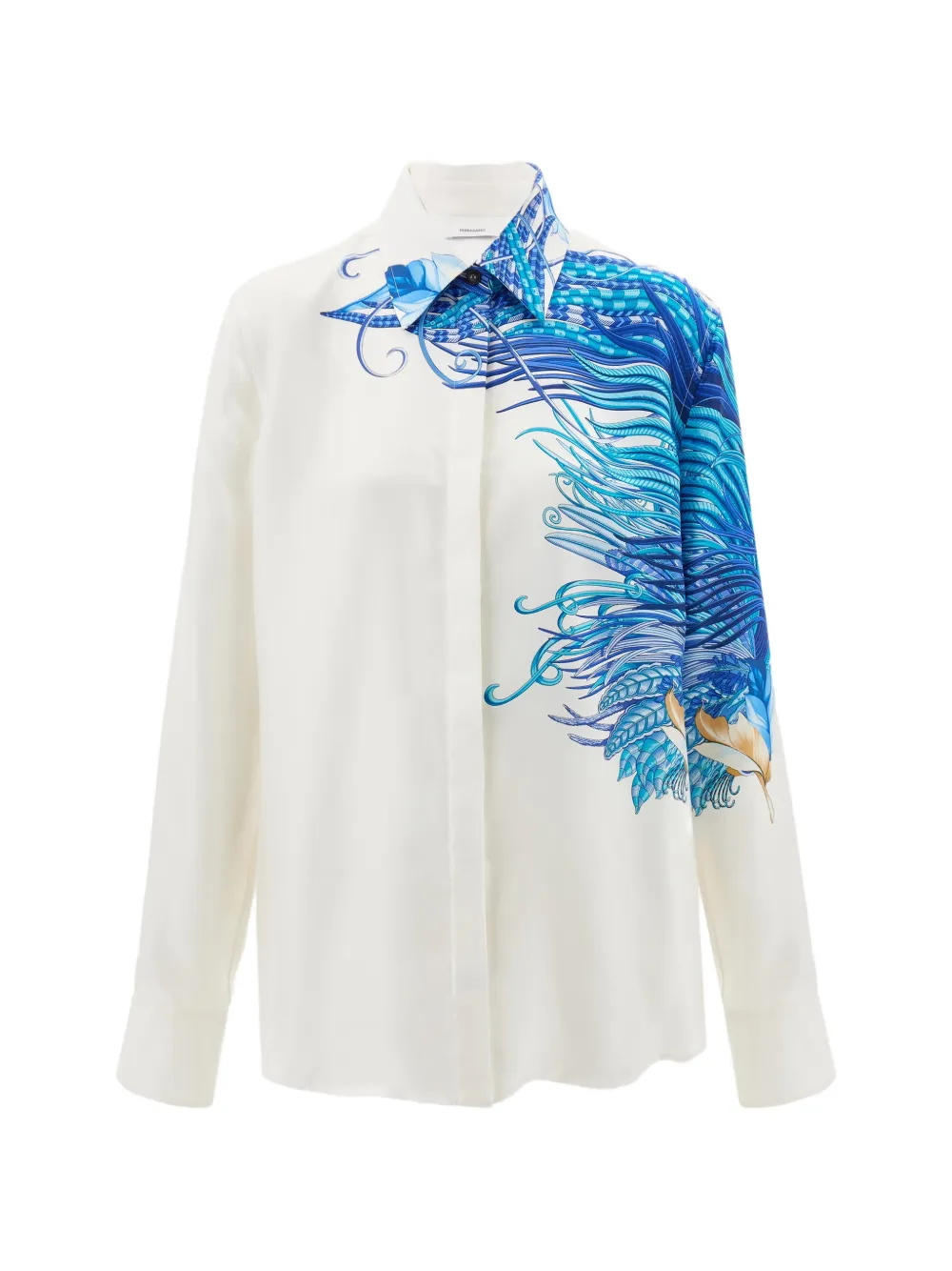 Ferragamo feather show print silk shirt - White