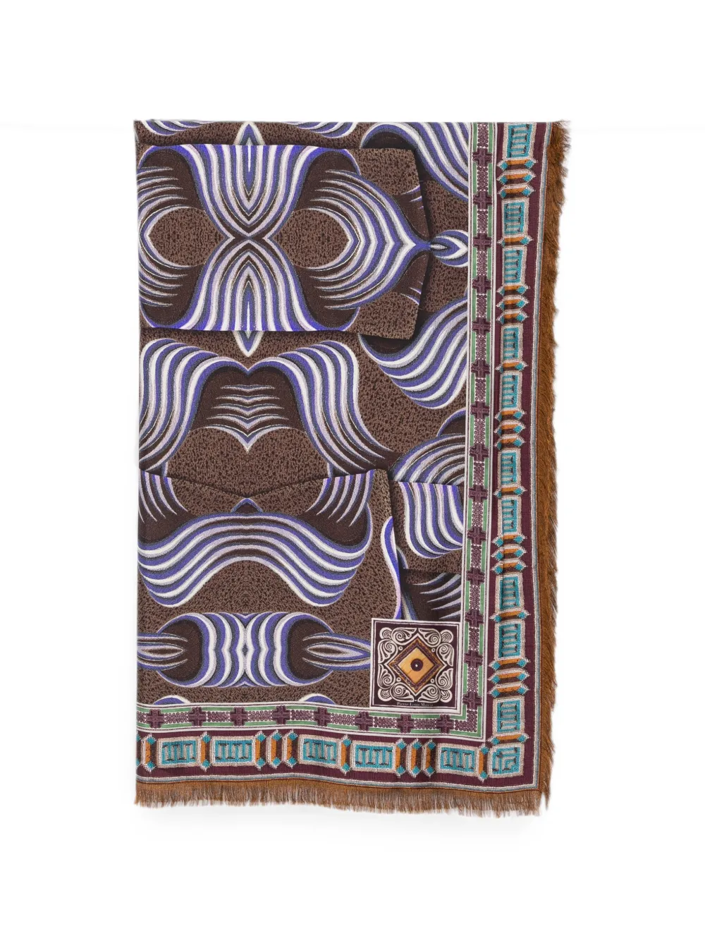 Pierre-Louis Mascia abstract-print frayed-edge scarf - Marrone