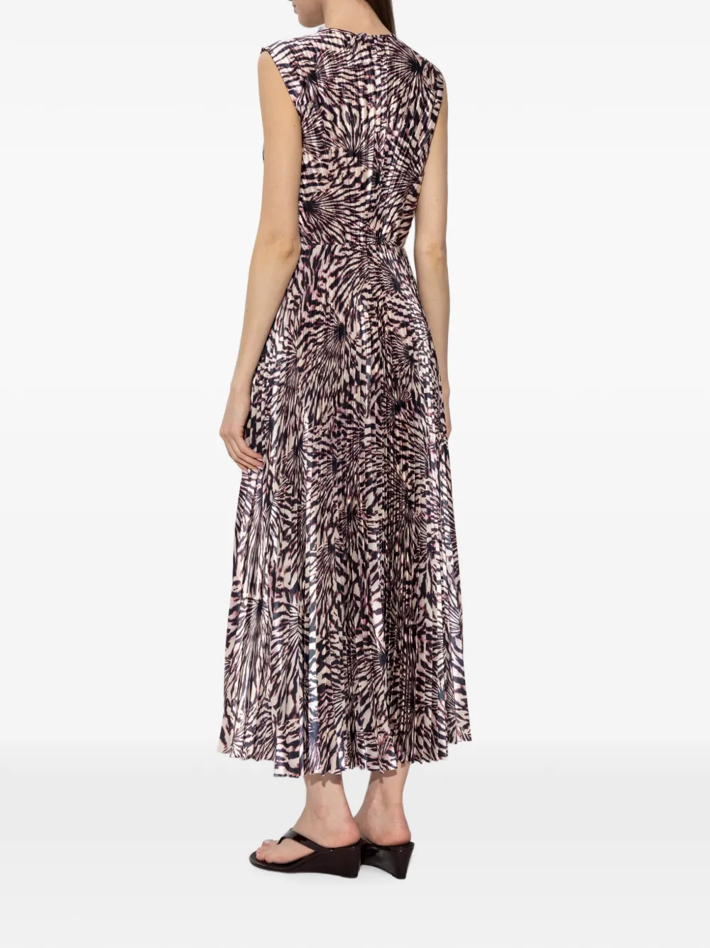 Ulla Johnson Geplooide midi-jurk met dierenprint Zwart