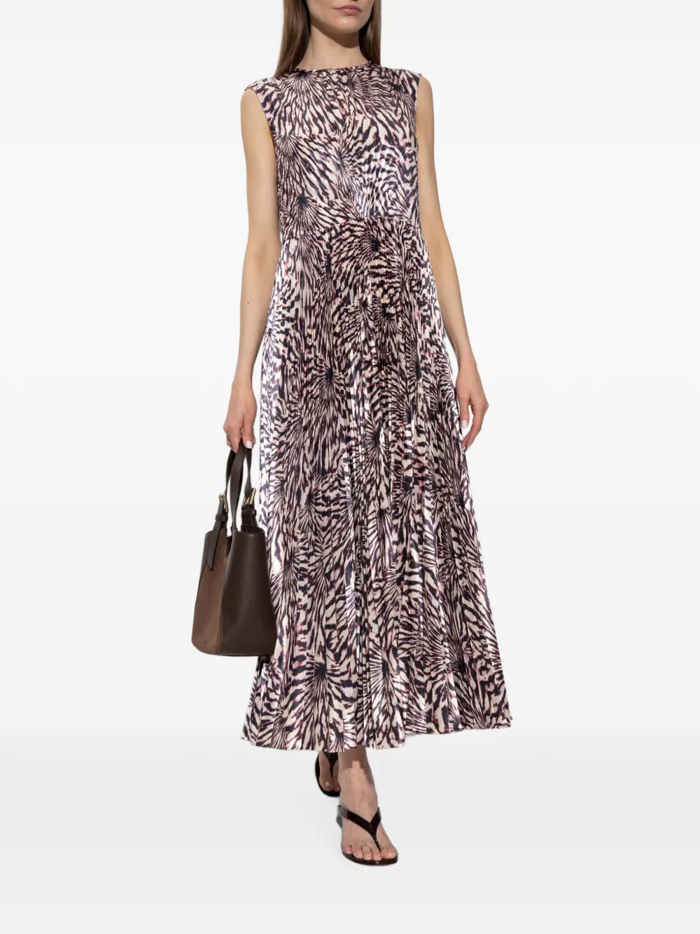 Ulla Johnson Geplooide midi-jurk met dierenprint Zwart
