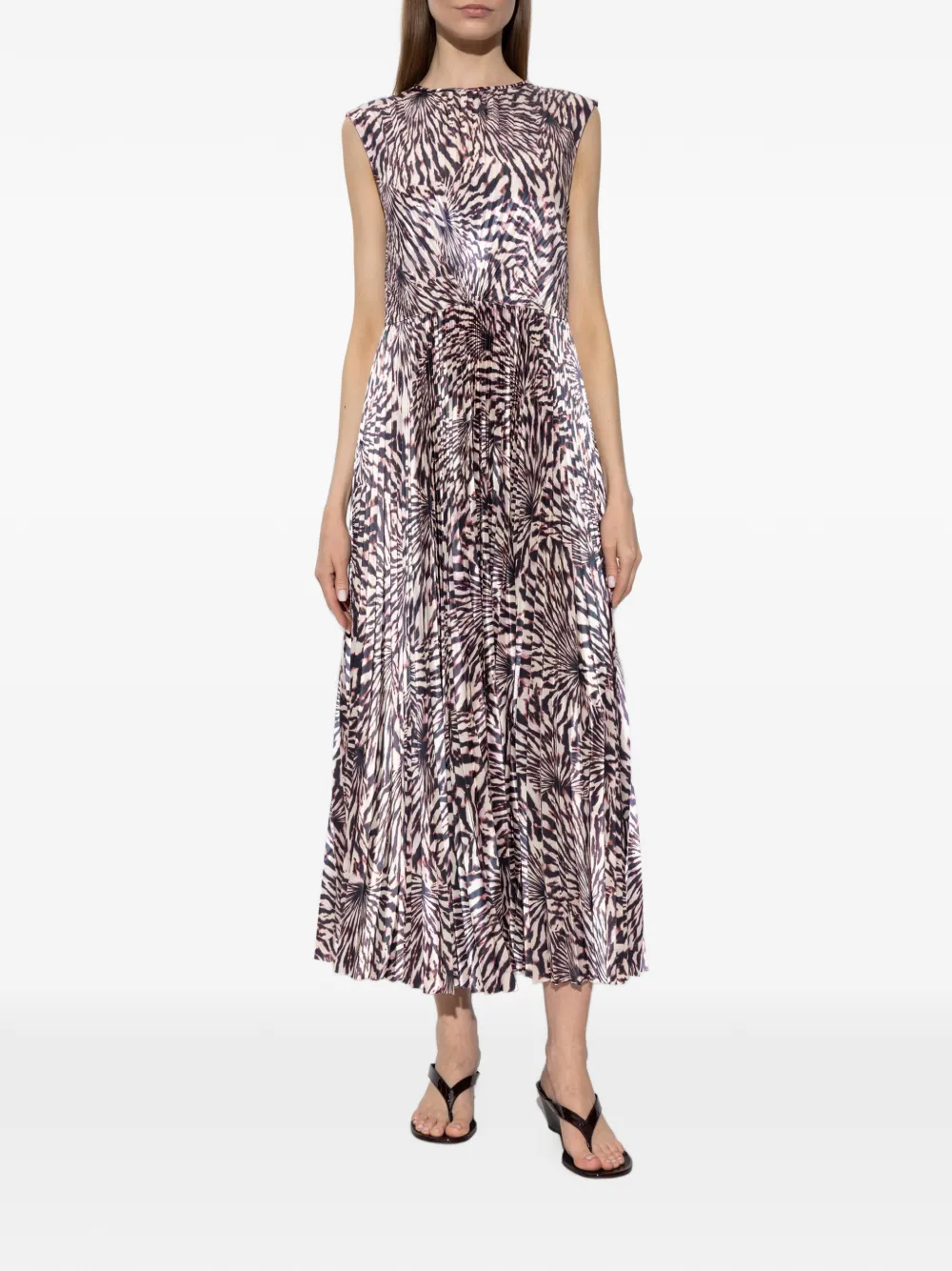 Ulla Johnson Geplooide midi-jurk met dierenprint Zwart
