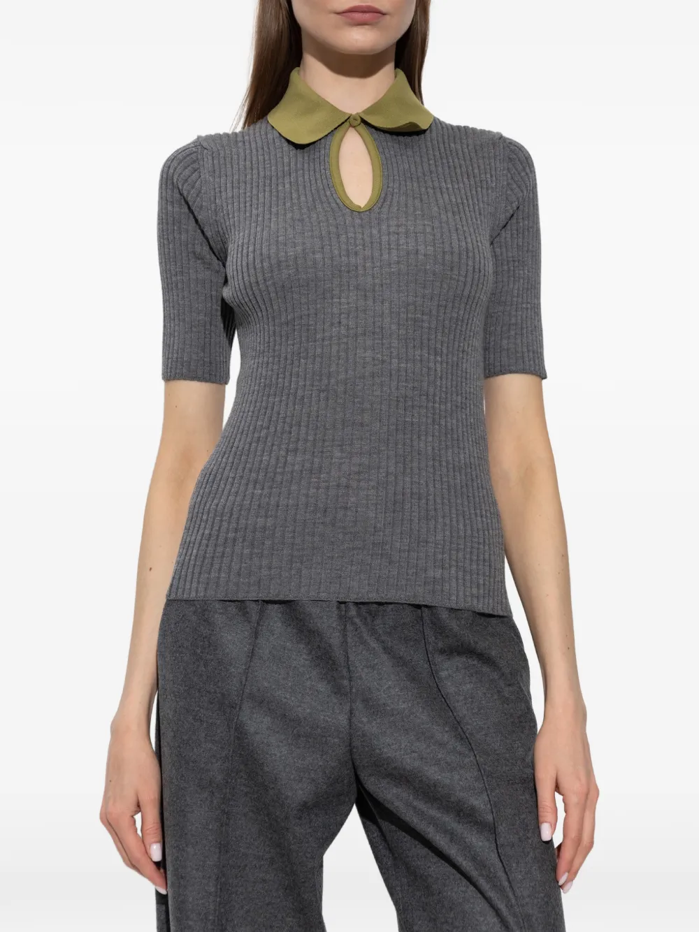 Jil Sander Geribbeld poloshirt met uitgesneden details Grijs