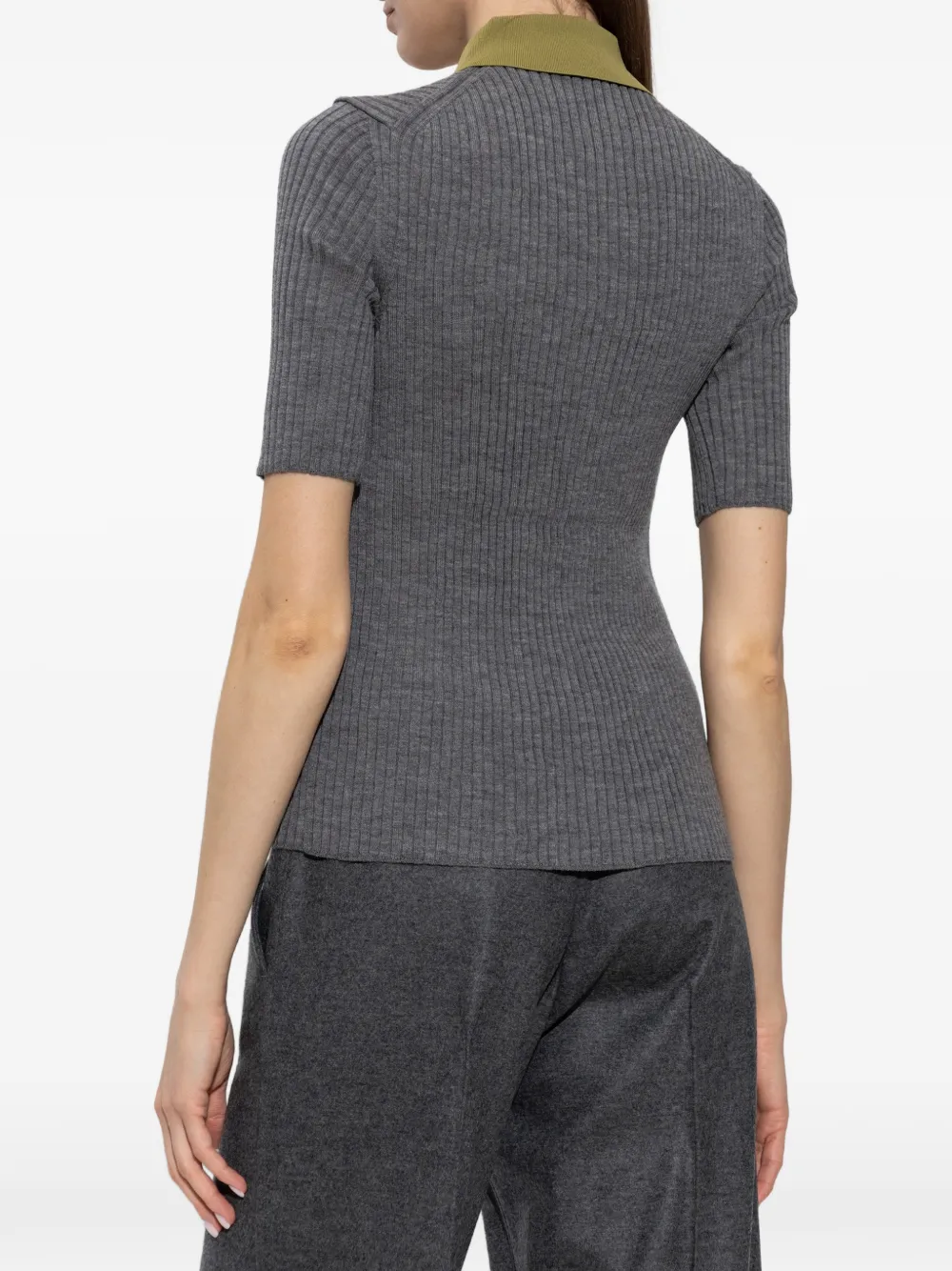 Jil Sander Geribbeld poloshirt met uitgesneden details Grijs