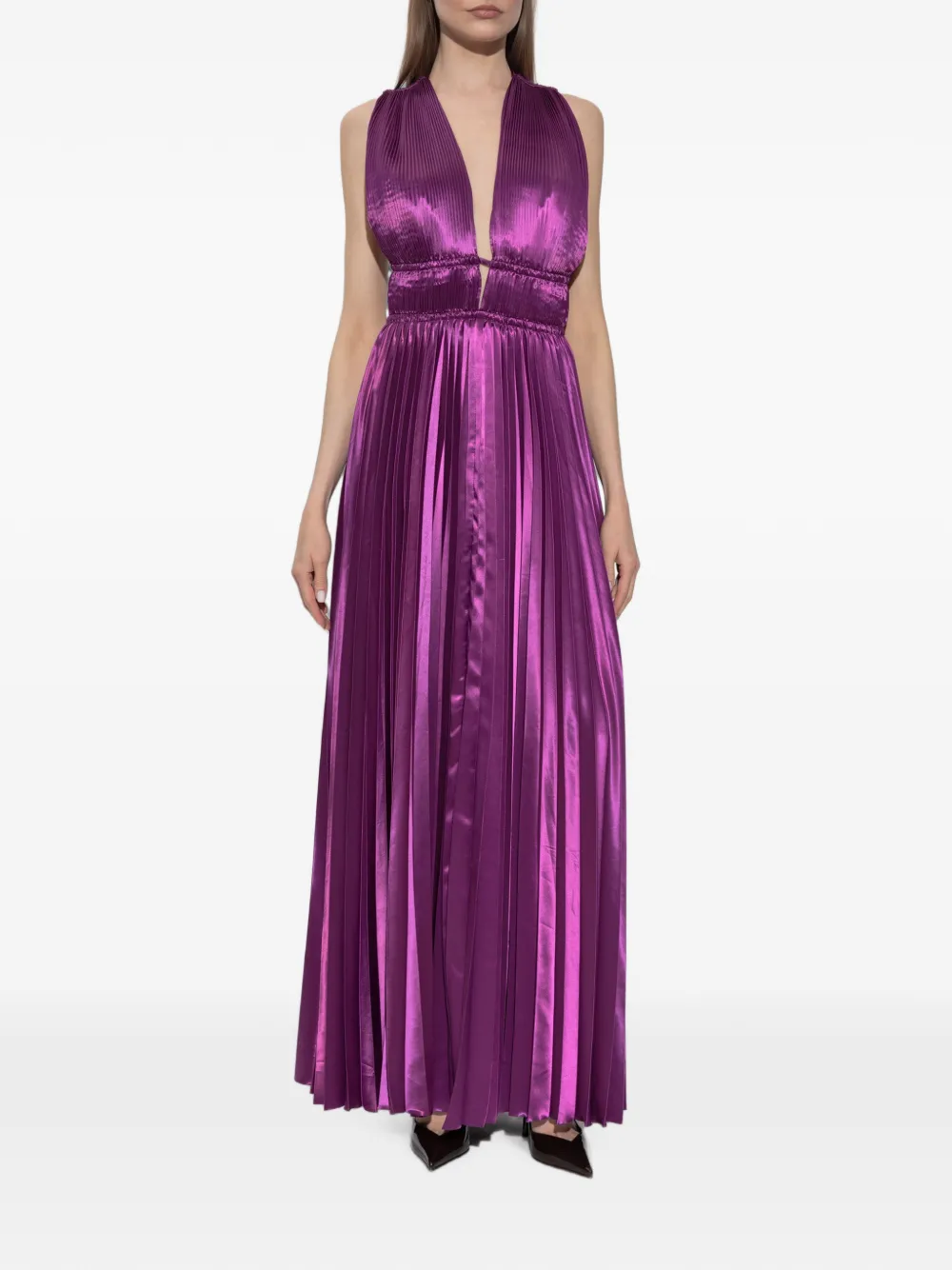 Ulla Johnson Lena geplooide maxi-dress met satijnen afwerking Paars